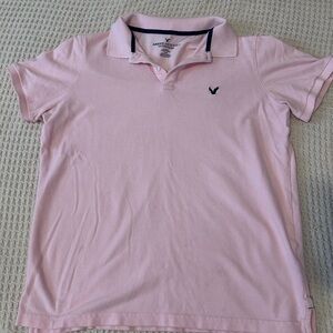 American Eagle Outfitters Pink Polo Shirt with Navy Logo